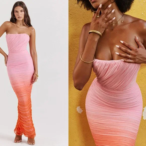 HOUSE OF CB 'Sapphire' Ombre Gathered Maxi Dress NWT